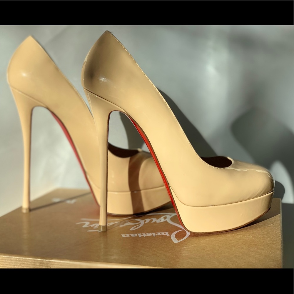 Louboutin Dirdita 150 Nude  Patent Platforms